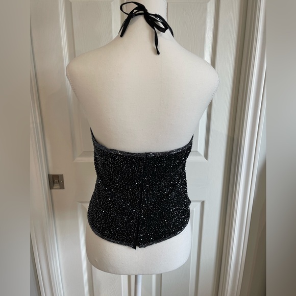 Beaded halter top with open back, adjustable tie at neck, back zipper. - Picture 3 of 3
